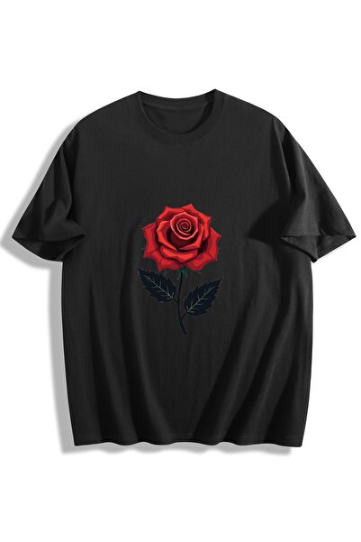 MIXSNOW Men Printed Cotton T-Shirt - A red rose with dark leaves