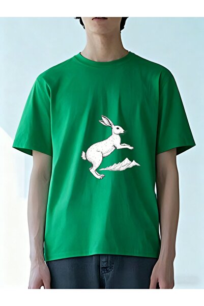 MIXSNOW Men Printed Cotton T-Shirt - A rabbit leaping with paper