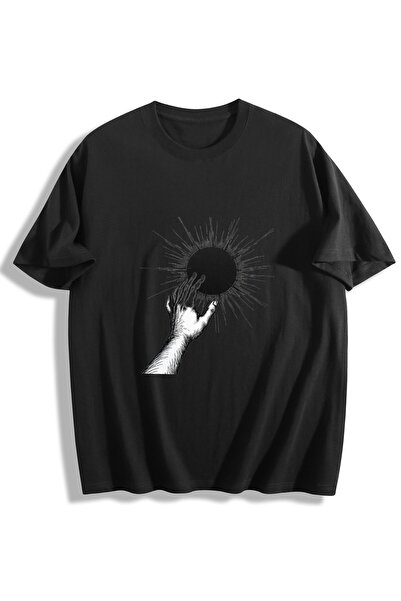 MIXSNOW تيشيرت رجالي قطني مطبوع - يد تمتد نحو دائرة داكنة