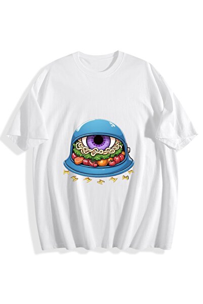 MIXSNOW تيشيرت قطني مطبوع للرجال - عين مع طعام داخل خوذة