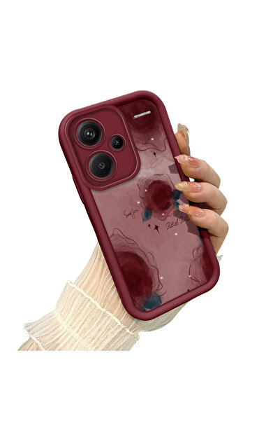 SLIMFELT Redmi Note 13 Pro Plus+ 5G Uyumlu Bordo Renkli Çiçek Desenli Kılıf S...