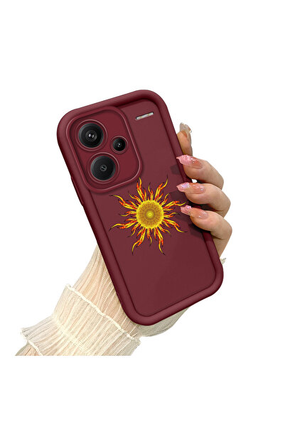 SLIMFELT Redmi Note 13 Pro Plus+ 5G Uyumlu Bordo Renkli Çiçek Desenli Kılıf S...