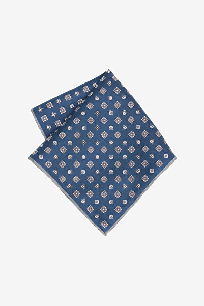 ALTINYILDIZ CLASSICS Men's Navy Blue-Grey 100% Silk Patterned Handkerchief