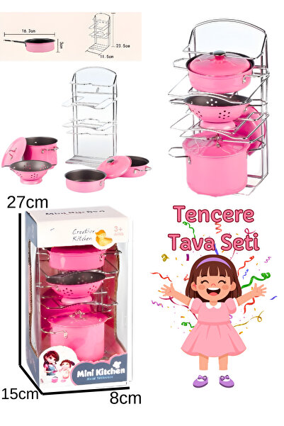 Boratila Toys 7 Parça Metal PEMBE Renkli Tencere Tava Oyuncak Seti