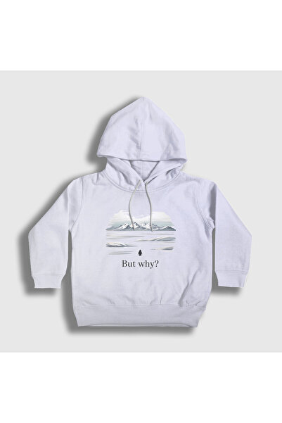 Presmono Hanorac cu glugă unisex pentru copii, alb, But Why V2 Nihilist Pengu...
