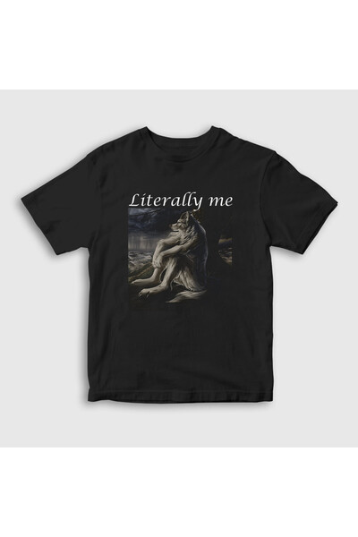 Presmono Унисекс детска черна тениска с вълк в седнало положение 595329tt