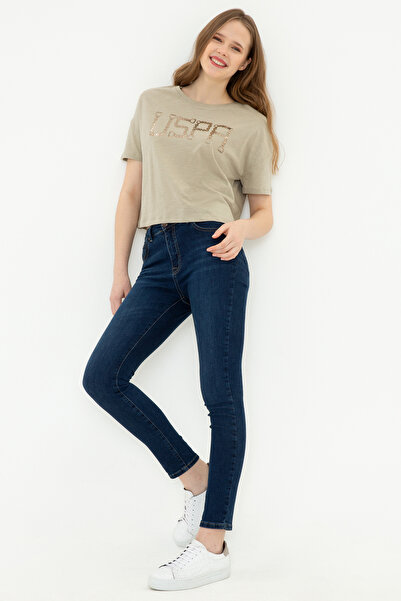 U.S. Polo Assn. Γυναικείο T-Shirt Χακί με λαιμόκοψη Κοντό 50249014-VR027