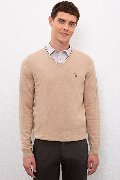 U.S. Polo Assn. Men's Camel Melange Basic Sweater 50224747-Vr122