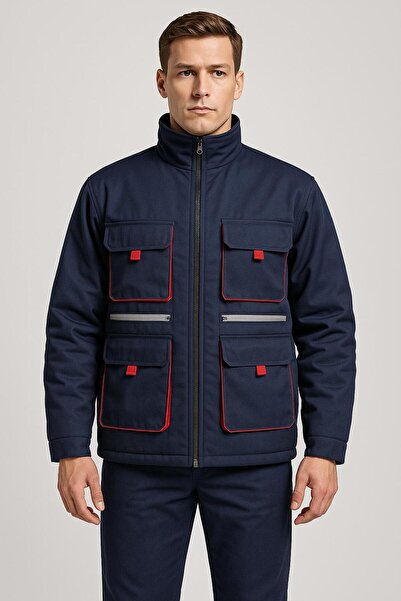 Baran Işık 7/7 Габардинен плат Техническо палто Тъмносиньо