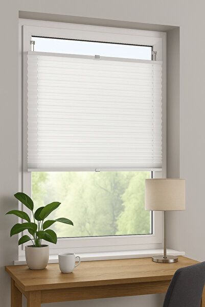 NetworkAvm Beyaz Plise Katlanır Cam Balkon Perdesi - Ofis Perdesi - Mutfak Pe...