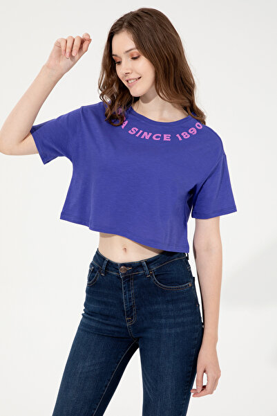 U.S. Polo Assn. Women's Blue Crew Neck Crop T-Shirt 50248144-Vr212