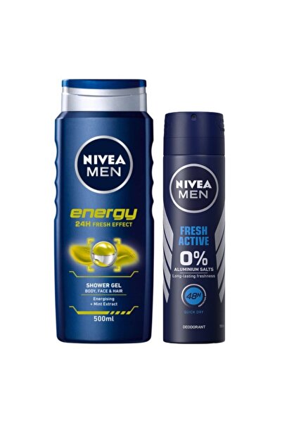 Nivea Men Pachet Promo Men Gel Dus Energy 500 ml, Deodorant Spray Fresh Activ...
