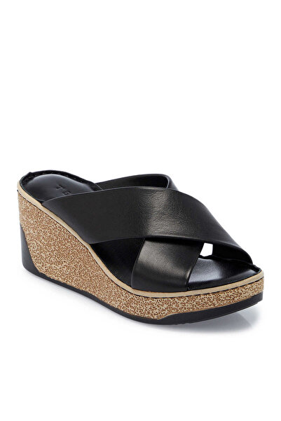 Tergan Siyah Hakiki Deri Kadın Terlik - K25Y1TR67834-A23