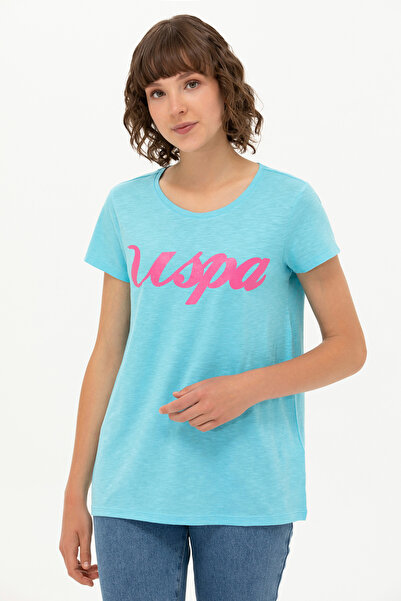 U.S. Polo Assn. Kadın Turkuaz Bisiklet Yaka Tişört 50251960-VR093