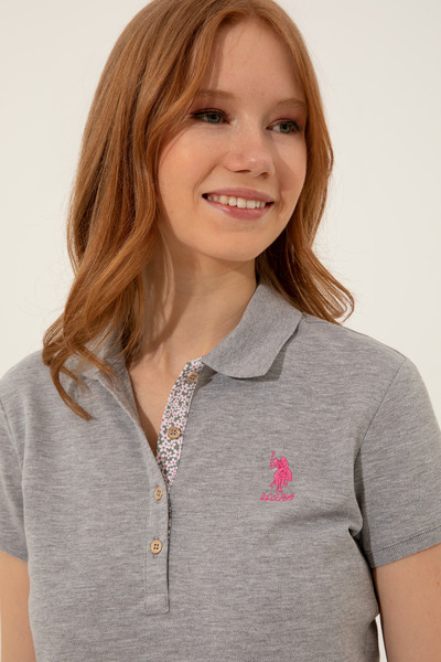 U.S. Polo Assn. Women's Gray Melange Basic Polo Collar T-Shirt 50246287-Vr086