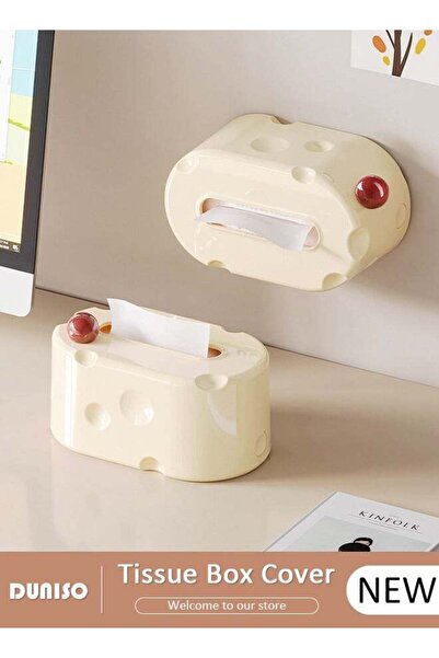 DOMEET Rectangular Tissue Box Cover with Built-in Spring Paper Tray, Modern T...