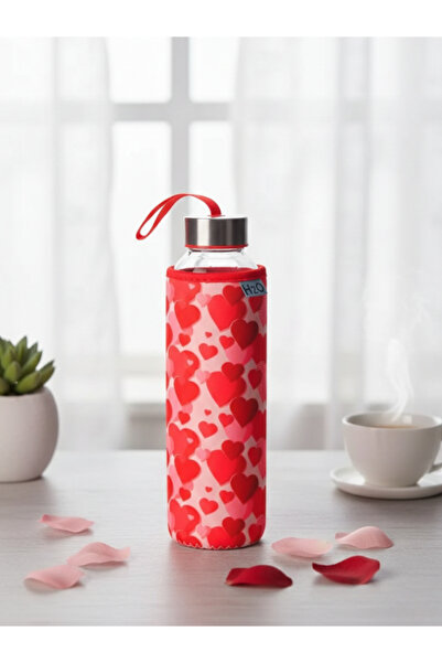 Tohana Ch2O Heart Patterned Glass Flask with Cover 500 ml