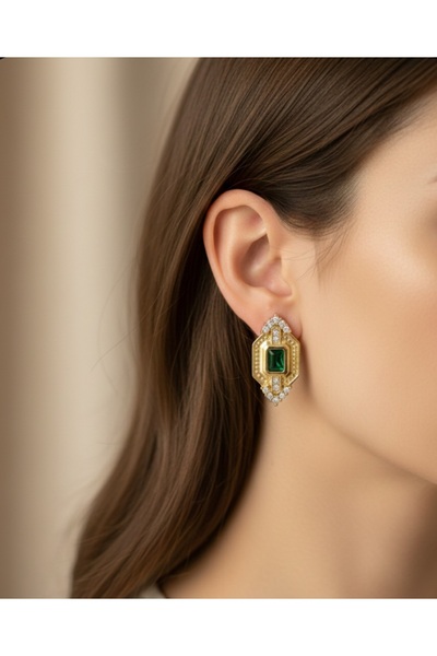 stainless steell zümrüt renk taşlı paslanmaz çelik küpe