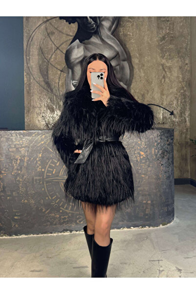 Markasız ucuz Deri Kemer Aksesuarlı Mini Boy Kaban Siyah