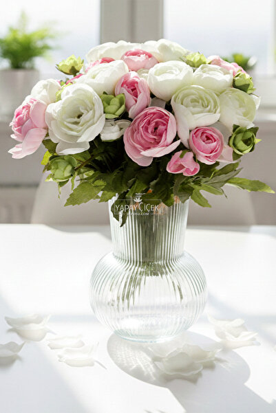 Yapay Çiçek Deposu Yapay Çiçek 15li Küçük Şakayık Gül Buketi Beyaz-Açık Pembe