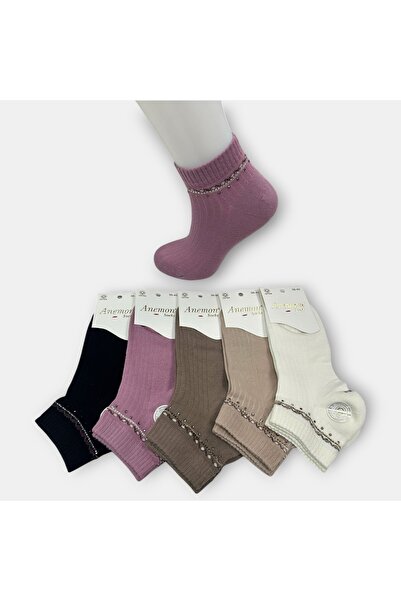 Anemon Socks Pamuklu Karışık Desenli Taşlı Çorap 12 Çift
