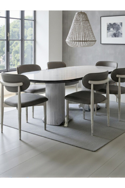 Kayı mobilya Marmo Yemek, Salon Masası Masa Kenarları Siyah Ayakları Beyaz 95...