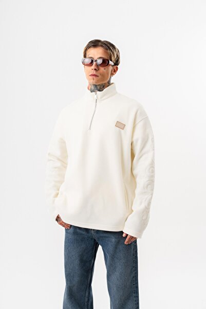 Respire Men's Ffb Half-Zip Oversize Fleece Jacket Ecru