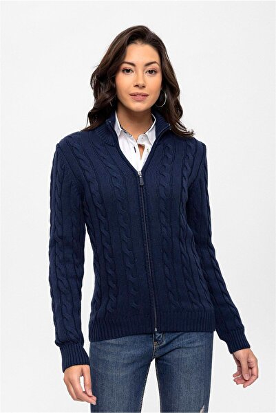 Felix Hardy Women's Knitted Patterned Cardigan - Navy Blue