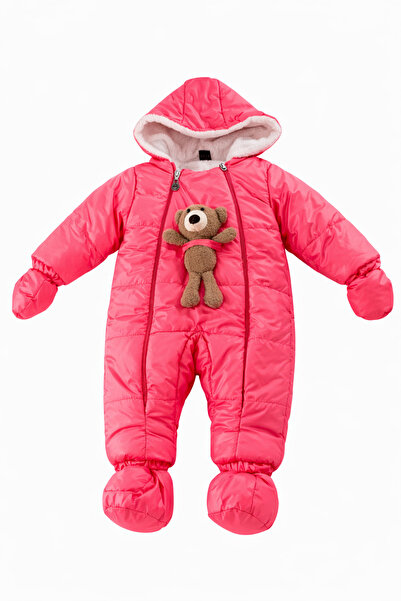 Jaju Baby Ayıcık Figürlü Kapüşonlu Bebek Astronot Tulum – Pembe Kışlık Kozmonot