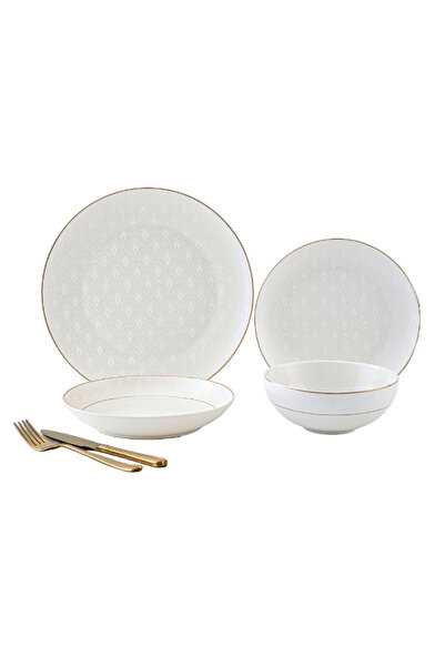 Bien Servi طقم عشاء عصري من العظم الجديد مكون من 16 قطعة