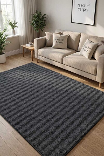 Evrimax Pelus Halı Koyu Gri Bubble Premium Seri Yeni Nesil Kaymaz Taban Jel T...