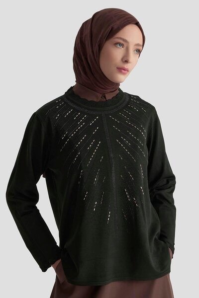 Armine Trend Taşlı Triko Bluz 25KT4126 Siyah
