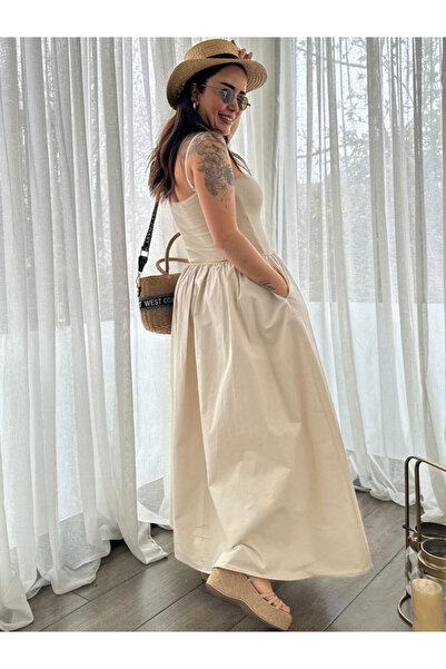 Burcu Özpıranga LOLA Maxi Boy Likralı Straplez Coton Elbise