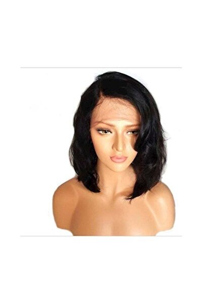 Generic شعر مستعار أسود مموج متوسط ​​الطول مربوط يدويًا، 16 بوصة