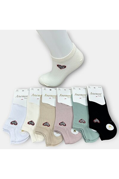 Anemon Socks Pamuklu Kalp Desenli Taşlı Çorap 12 Çift