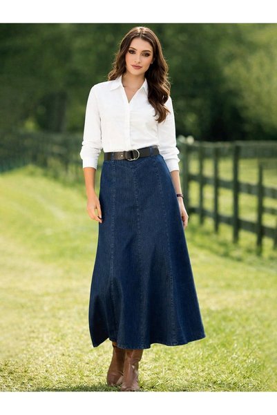 vl vellichor Women's High Waist Denim Long Skirt - Blue