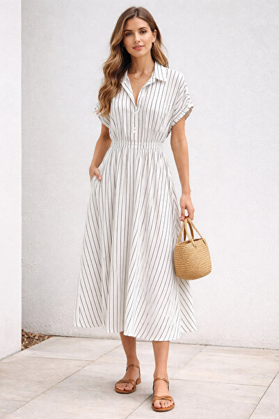 AYHAN Double Pocket Elastic Waist Dress