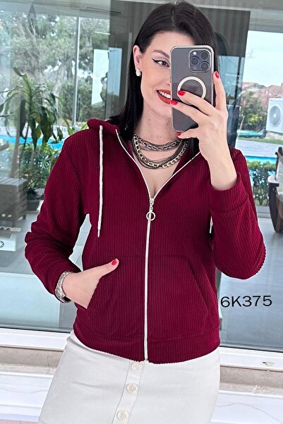 İnce Topuk Hooded Corduroy Cardigan 6K375