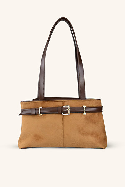 birizmoda Geantă de mână și de umăr din piele întoarsă cu detaliu curea - Maro