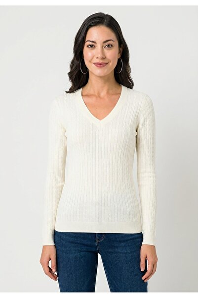 Felix Hardy Women's V-Neck Knitted Sweater - Ecru