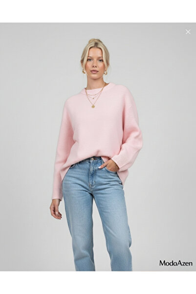 ModaAzen Pink Crew Neck Oversize Women's Knitwear Sweater