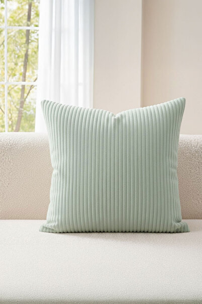 Elart Fuji Throw Pillow Cover Corduroy Decorative (43X43 cm) Mint