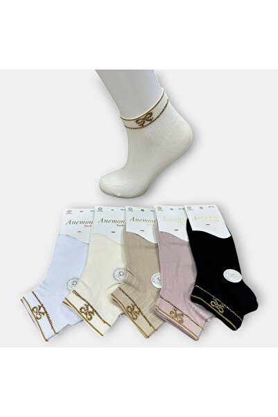 Anemon Socks Pamuklu Kurdele Desenli Taşlı Çorap 12 Çift