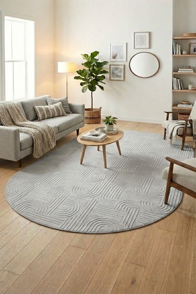 Evrimax Pelus Halı Acık Gri Bohem Elips Premium Seri Yeni Nesil Kaymaz Taban ...