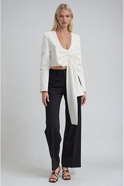 Lijuri Deep v-neck crop blazer jacket with big bow detail 6188