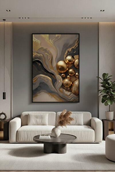 hollywest Lüks Altın Küre Ve Akrilik Formlu Duvar Sanatı | Altın & Siyah Mode...