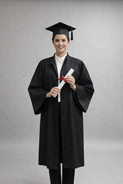 AYDAĞ ÜNİVERSİTE MEZUNİYET CÜBBESİ VE KEPİ SİYAH UNİSEX