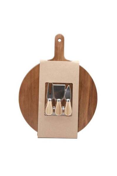 Generic Bien Servi High Quality Cheese Board with Knives Brown and Silver 42 cm