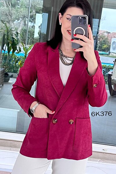 İnce Topuk Double-Breasted Suede Jacket 6K376