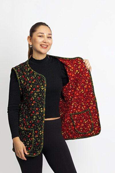 Eliş Şile Bezi Sleeveless Virgin Mary Double-Sided Pocketed Flannel Winter Ve...